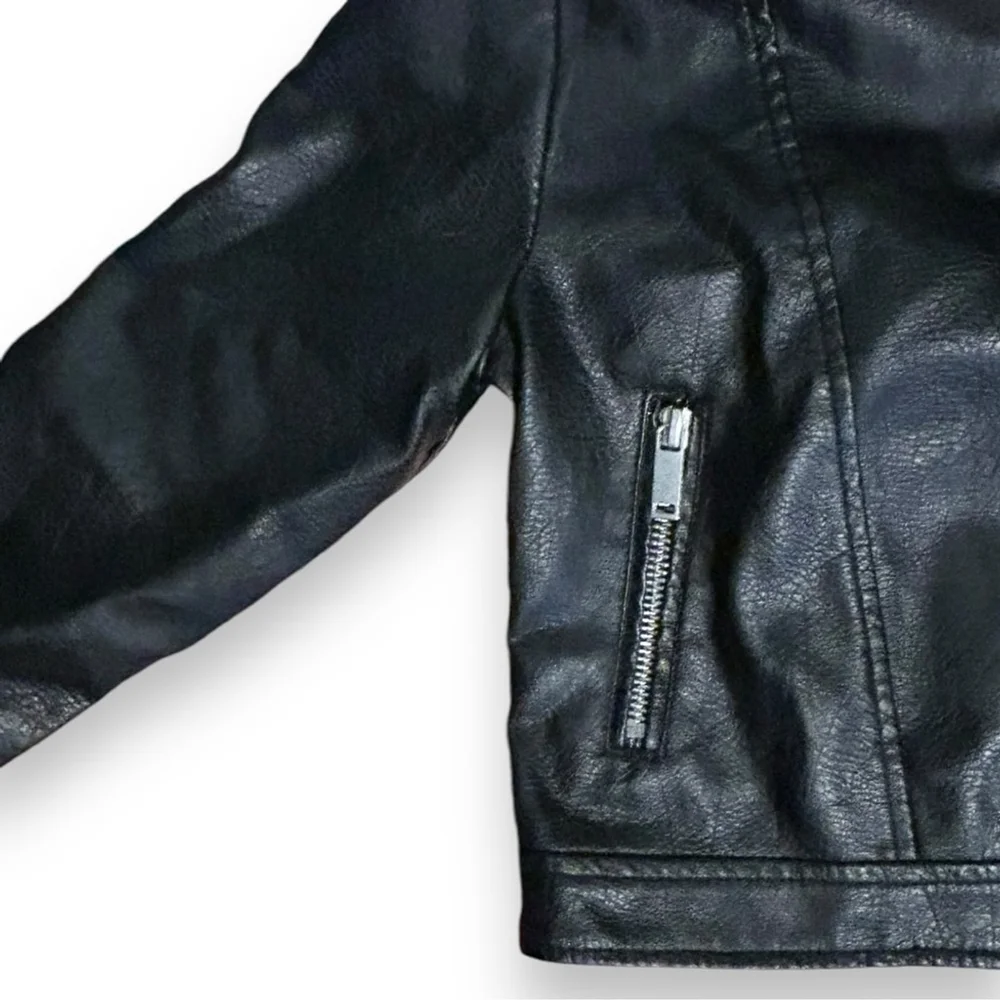 NWOT Primark Girls Vegan Black Leather Motorcycle Jacket- Size 4 - Picture 2 of 5